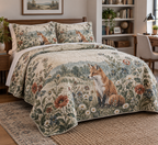Fox Wildflower Office Bedding Set with flat printed optical 3D fox, meadow stems, sage foliage and muted rust accents