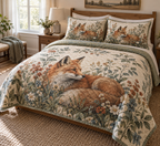 Fox Wildflower Welcome Bedding Set with flat printed optical 3D fox and wildflower artwork; family name is added from the customer input
