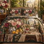 One quilted bedding set with an original Cosmos Welcome Table Gratitude Conservatory and luminous hospitality depth.