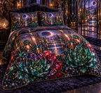 One quilted bedding set with an original Succulent Prism Eclipse Boudoir and deep jewel illusion.