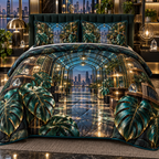 One quilted bedding set with an original Monstera Meridian Glasswork Studio and maximum optical depth.