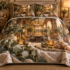 One quilted bedding set with an original Eucalyptus Hearthtoast Glasshouse and deep host-gratitude illusion.