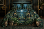 One quilted bedding set with an original Herb Garden Nocturne Canopy and deep moonlit conservatory illusion.