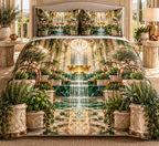 One quilted bedding set with an original Herb Garden Sunwell Cascade Salon and deep sunlit atrium illusion.