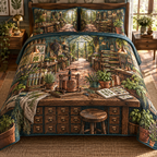 One quilted bedding set with an original Herb Garden Copperpress Maker Atelier and maximum-depth printed illusion.