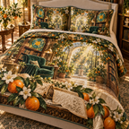 One quilted bedding set with an original Citrus Blossom Sunfolio Reading Orangery and maximum-depth printed illusion.