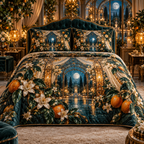 One quilted bedding set with an original Citrus Blossom Emberglass Canopy and maximum-depth printed illusion.
