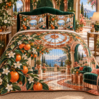 One quilted bedding set with an original Citrus Blossom Copperlight Solarium Oculus and maximum-depth printed illusion.