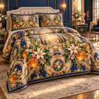 One quilted bedding set with an original Citrus Blossom Curiofoil Jubilee Gallery and maximum-depth printed illusion.
