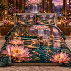 One quilted bedding set with an original Water Lily Lustralight Atrium Salon and maximum-depth printed illusion.