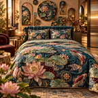 One quilted bedding set with an original Water Lily Prism Salon Gallery and maximum-depth printed illusion.
