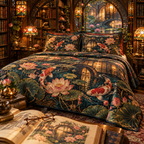 One quilted bedding set with an original Koi Lotus Lantern Library and maximum-depth printed illusion.