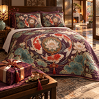 One quilted bedding set with an original Koi Lotus Hearth Blessing and maximum-depth printed illusion.