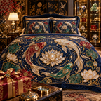 One quilted bedding set with an original Koi Lotus Jubilee Curio and maximum-depth printed illusion.