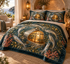 One quilted bedding set with an original Sardine Amber Lantern Alcove and maximum-depth printed illusion.