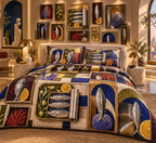 One quilted bedding set with an original Sardine Chromatic Shadowbox Salon and maximum-depth printed illusion.