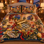 One quilted bedding set with an original Sardine Gratitude Aperitivo Cart and maximum-depth printed illusion.