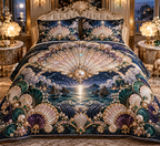 One quilted bedding set with an original Seashell Celestial Pearl Canopy and maximum-depth printed illusion.