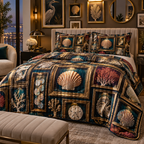 One quilted bedding set with an original Seashell Prism Shadowbox Salon and maximum-depth printed illusion.