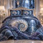 One quilted bedding set with original Nautilus Moonstone Observatory optical-depth print.