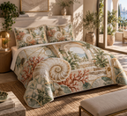 One quilted bedding set with original Nautilus Sunroom Gallery optical-depth print.