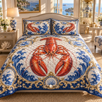 One quilted bedding set with original Lobster Porcelain Gallery optical-depth print.