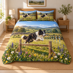 Flat printed meadow agility artwork with one border collie jumping a low hurdle, with receding weave poles and rolling hills.