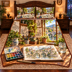 Old Town Urban Sketchbook Studio Quilted Bedding Set printed optical depth