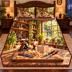 Hand Plane Woodworking Workshop Quilted Bedding Set flat printed optical depth