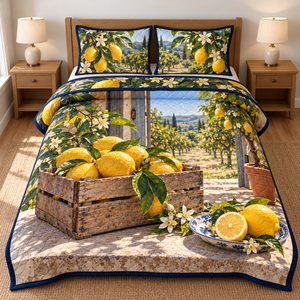 Lemon Harvest Orchard Bench Quilted Bedding Set