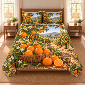 Orange Harvest Grove Quilted Bedding Set
