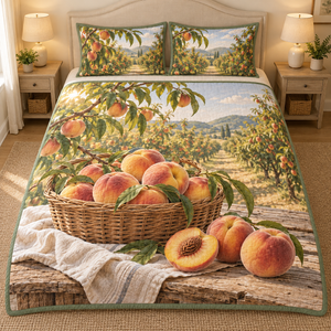 Peach Basket Orchard Harvest Quilted Bedding Set
