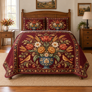 Folk Harvest Urn 3-Piece Quilted Bedding Set