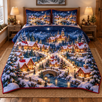Winter Starlight Village 3-Piece Quilted Bedding Set. Flat printed optical depth; room styling not included.
