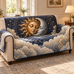 Sleeping Sun and Moon Quiet Corner Sofa Cover with flat printed optical 3D artwork in a peaceful quiet corner