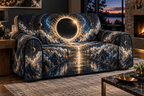 Solar Eclipse Living Room Sofa Cover with flat printed optical 3D solar eclipse in sapphire black platinum gold smoky white and bronze