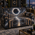 Solar Eclipse Executive Office Sofa Cover with flat printed optical 3D solar eclipse in sapphire black platinum gold smoky white and bronze