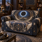 Solar Eclipse Collector Keepsake Sofa Cover with flat printed optical 3D solar eclipse in sapphire black platinum gold smoky white and bronze
