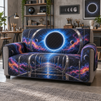 Solar Eclipse Hobby Studio Sofa Cover with flat printed optical 3D solar eclipse in sapphire black platinum gold smoky white and bronze