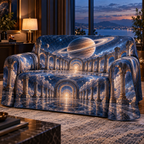 Ringed Planet Living Room Focal Point Sofa Cover with flat printed optical 3D ringed planet celestial colonnade in sapphire amber pearl ice copper navy and walnut