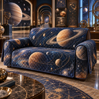 Ringed Planet Collector Birthday Keepsake Sofa Cover with flat printed optical 3D ringed planet orbital gallery in sapphire amber pearl ice copper navy and walnut