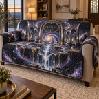 Milky Way Arch Personalized Housewarming Sofa Cover personalized with sample family name, flat printed optical 3D Milky Way mirrored arches and cosmic canyon