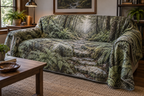 Fern Forest Floor Office Sofa Cover with flat printed optical 3D smoky sage ferns, lichen stones and receding woodland trail
