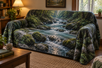 Forest Stream Nook Sofa Cover with flat printed optical 3D turquoise forest stream, mossy stones and fern shadows