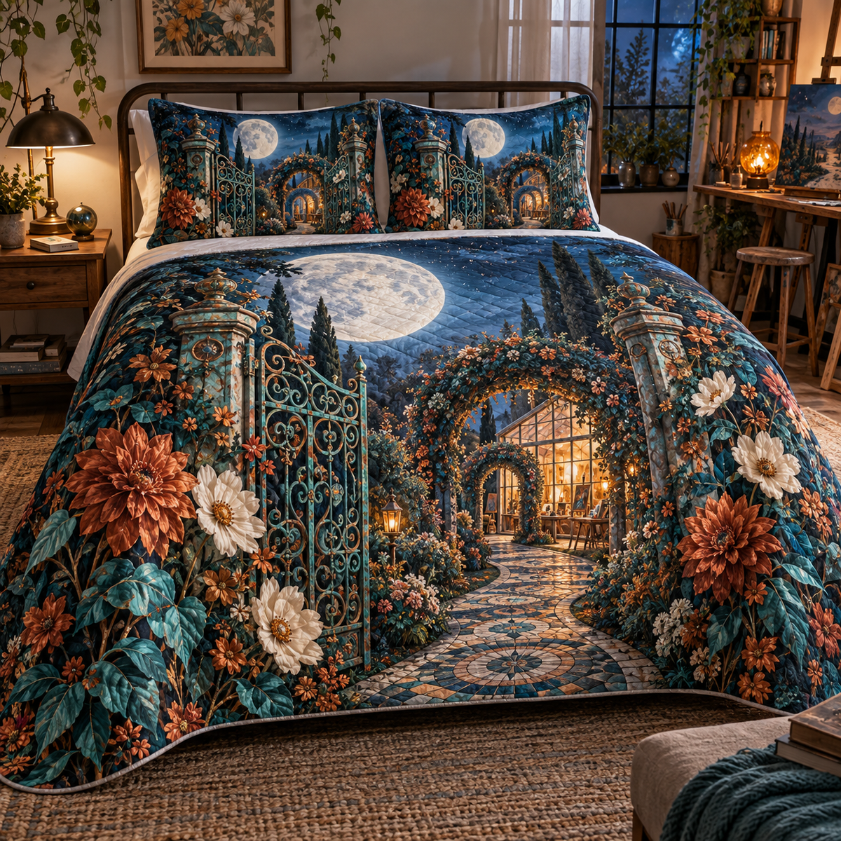 Forest Stream Collector Sofa Cover with flat printed optical 3D emerald creek, polished stones and gold lichen