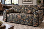 Acorns & Oak Leaves Home Office Sofa Cover with flat printed optical 3D chestnut acorns, sage oak leaves and copper highlights