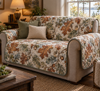 Acorns & Oak Leaves Quiet Corner Sofa Cover with flat printed optical 3D cinnamon acorns, sage oak leaves and soft woodland shadows