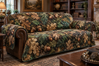 Acorns & Oak Leaves Collector Gift Sofa Cover with flat printed optical 3D mahogany acorns, antique-bronze oak leaves and emerald shadows