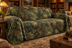 Pinecones & Needles Reading Nook Sofa Cover with flat printed optical 3D pine needles, pinecones and woodland shadows