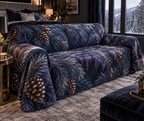 Pinecones & Needles Bedroom Sofa Cover with flat printed optical 3D midnight pine needles, copper pinecones and silver highlights
